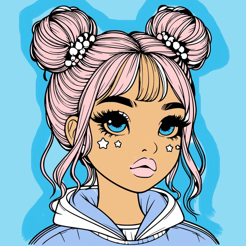 realistic girl with space buns