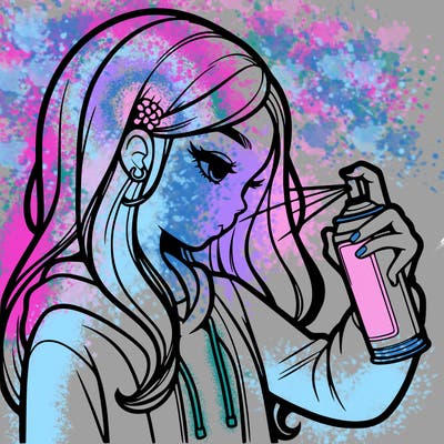 a realistic girl spray painting