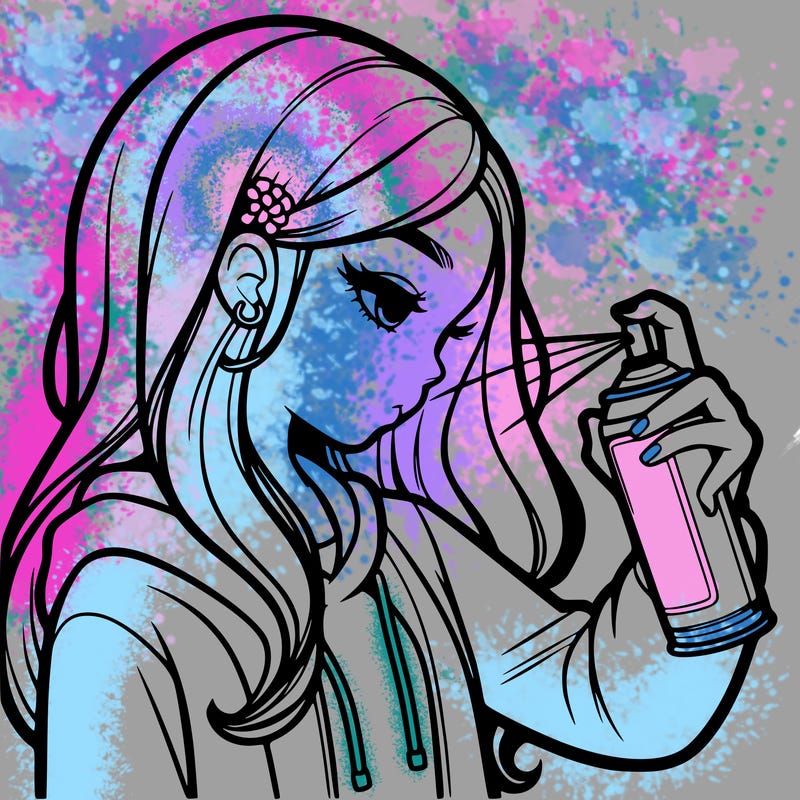a realistic girl spray painting