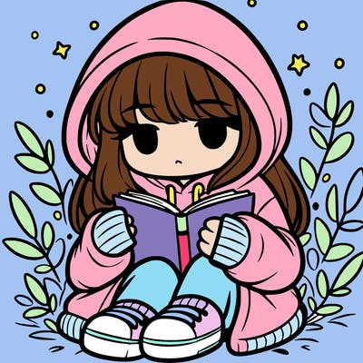 girl in oversized hoodie reading a book