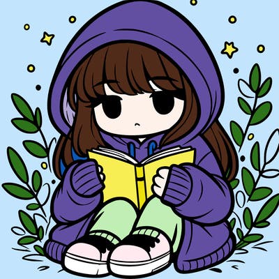 girl in oversized hoodie reading a book