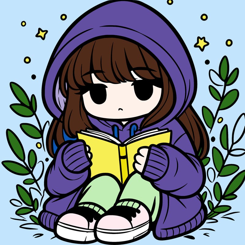 girl in oversized hoodie reading a book