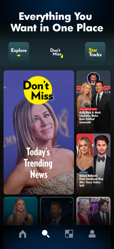 Interfaz de la app de People que muestra las noticias de celebridades y el feed de Star Tracks del día