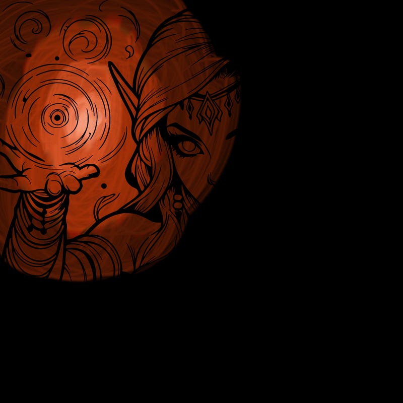 realistic scary beautiful elf sorceress casting spell