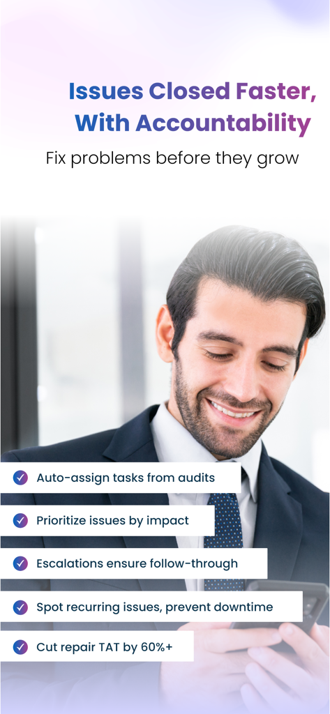 A retail manager using the Taqtics app for task assignment and issue tracking with accountability