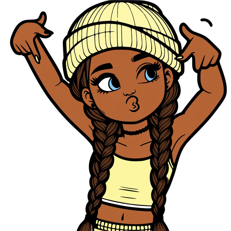 realistic teenage girl with braids and a beanie and crop top doing 🫶🏼