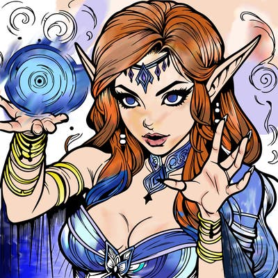 realistic scary beautiful elf sorceress casting spell