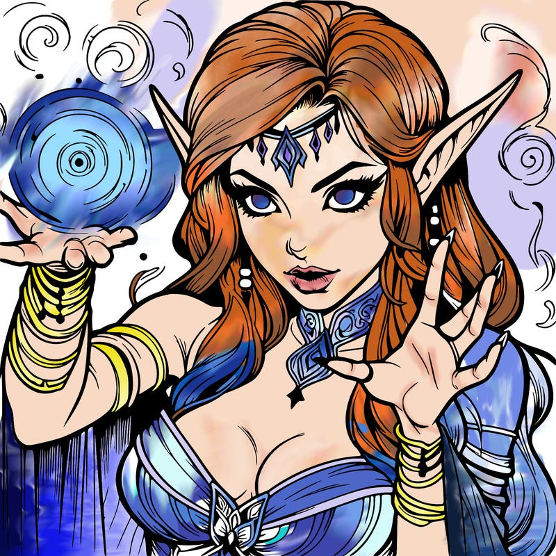 realistic scary beautiful elf sorceress casting spell