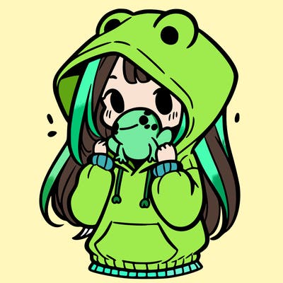 a girl holding a froggy hoodie