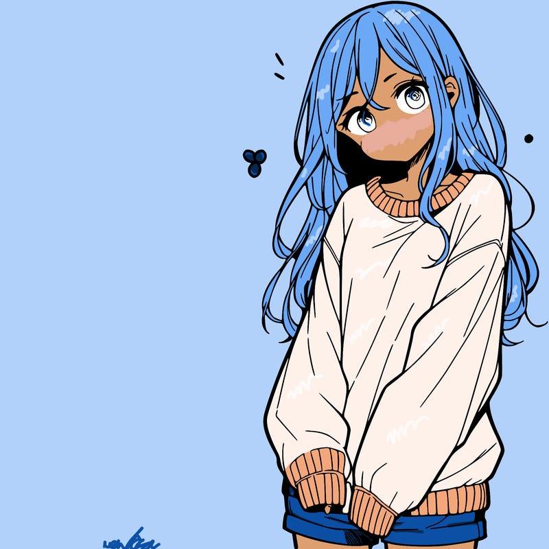 manga teen girl  in a sweater and baggy pants