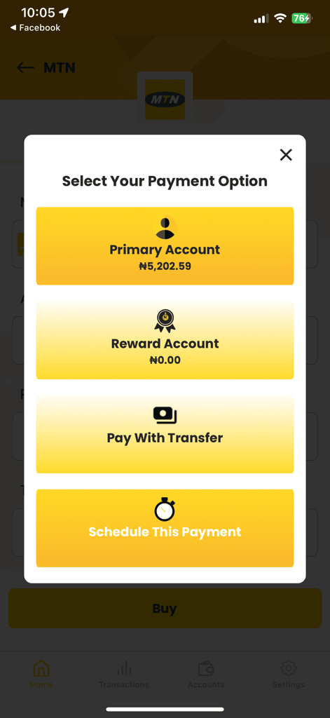 Baxi Mobile - Baxi Mobile app interface showing payment choices including primary account reward account and bank transfer