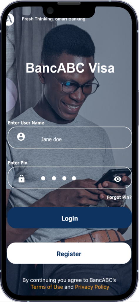BancABC Visa App - BancABC Visa app login and registration screen