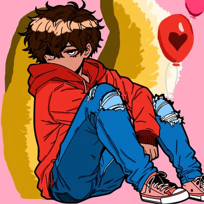 a male hoddie ripped jeans messy hair anime