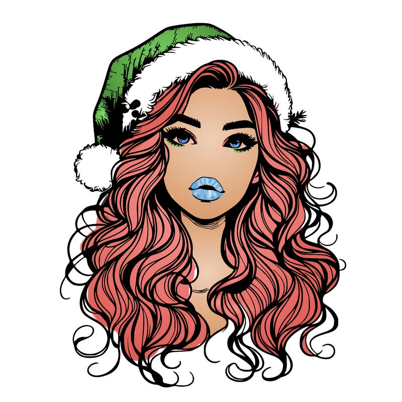 realistic christmas girl with wavy hair and lips