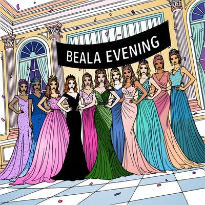 group of women wearing fancy/formal dresses posing for a picture.  the women are of different ethnicities.  they are at a party or beauty competition
