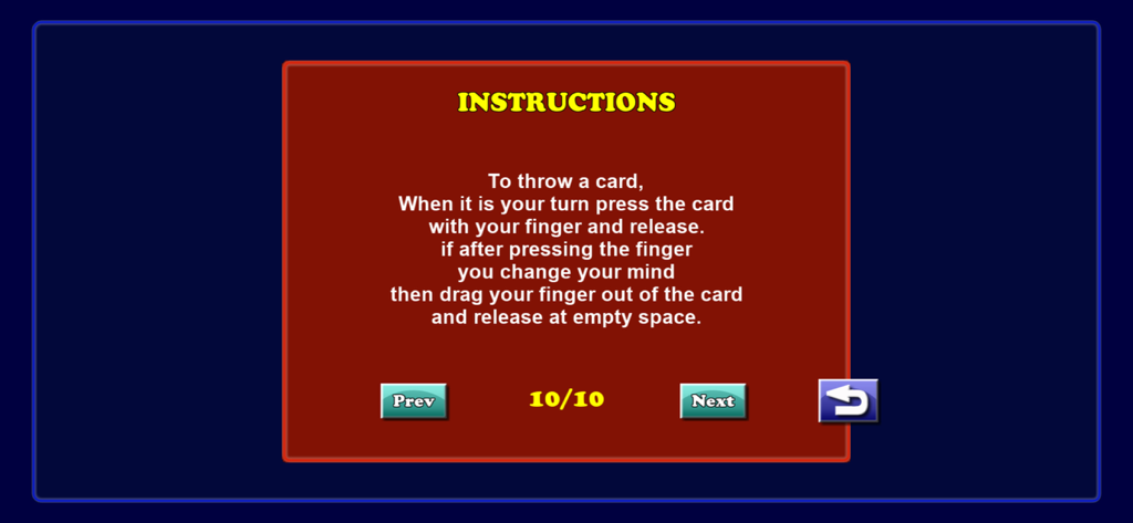 Card Game Bhabhi Get Away - In-game instructions for Card Game Bhabhi Get Away explaining how to throw cards