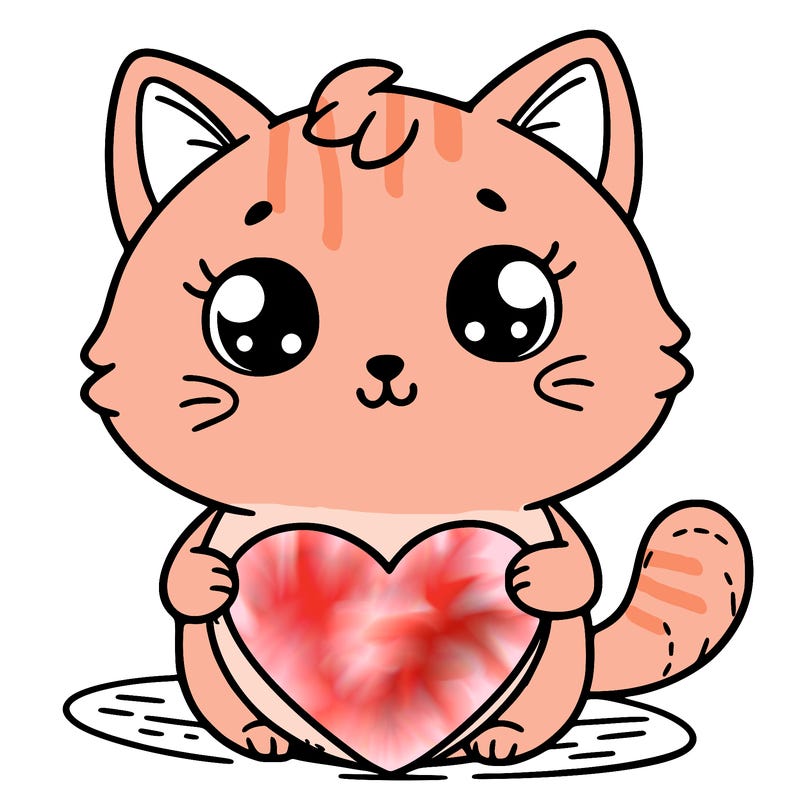 a cute cat holding a heart