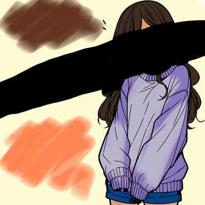 manga teen girl  in a sweater and baggy pants