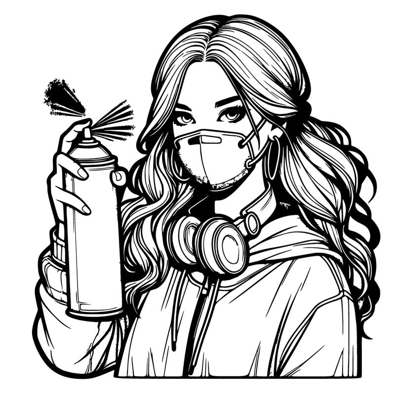 realistic girl spray painting