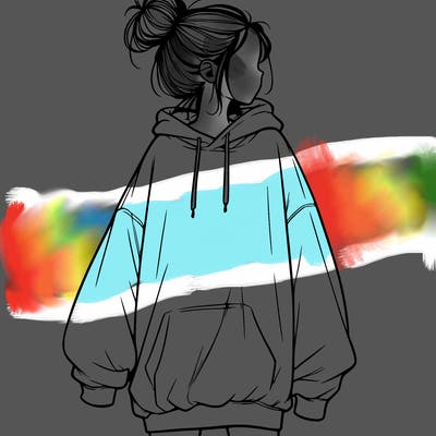 realistic girl with a oversized sweatshirt on and a bun