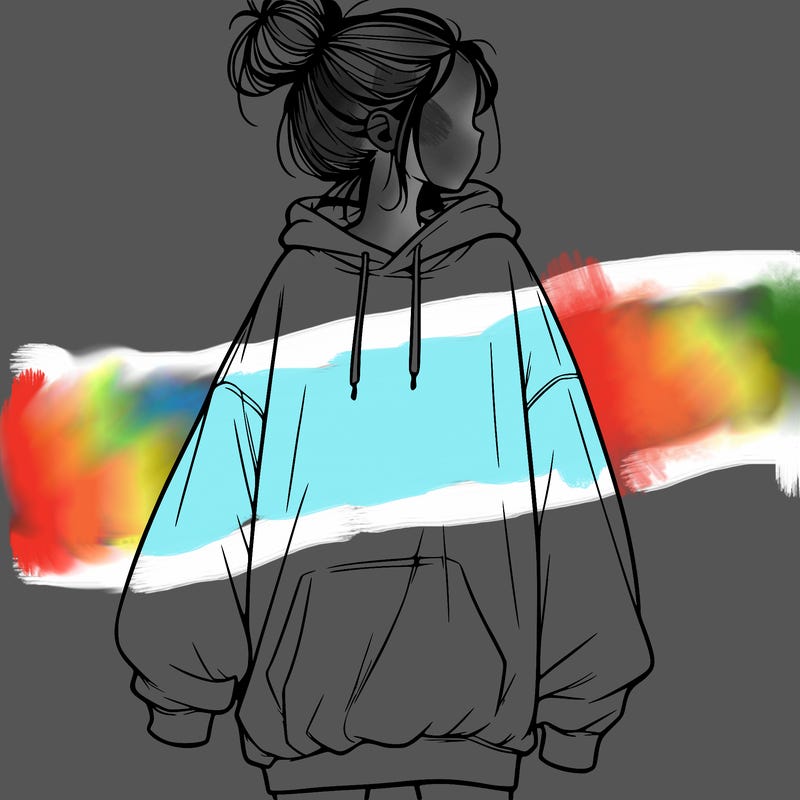 realistic girl with a oversized sweatshirt on and a bun