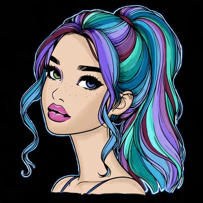 realistic girl with a ponytail on her hair and lips