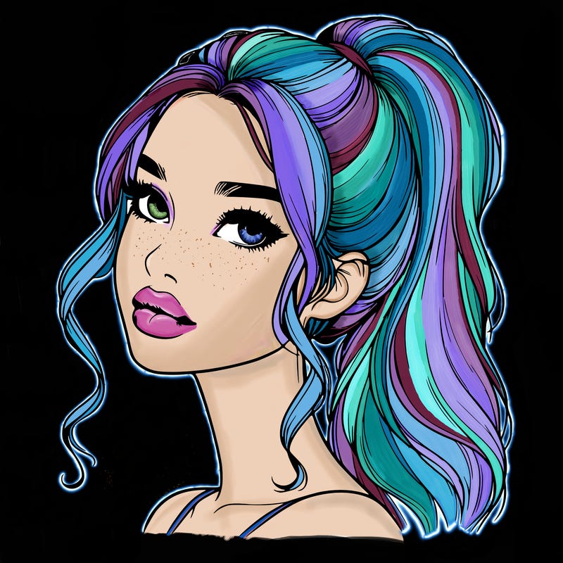 realistic girl with a ponytail on her hair and lips