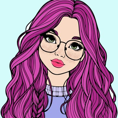 girl with long hair and freckles and glasses realistic