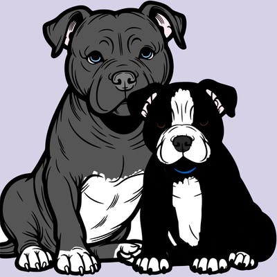 two pitbulls sitting together