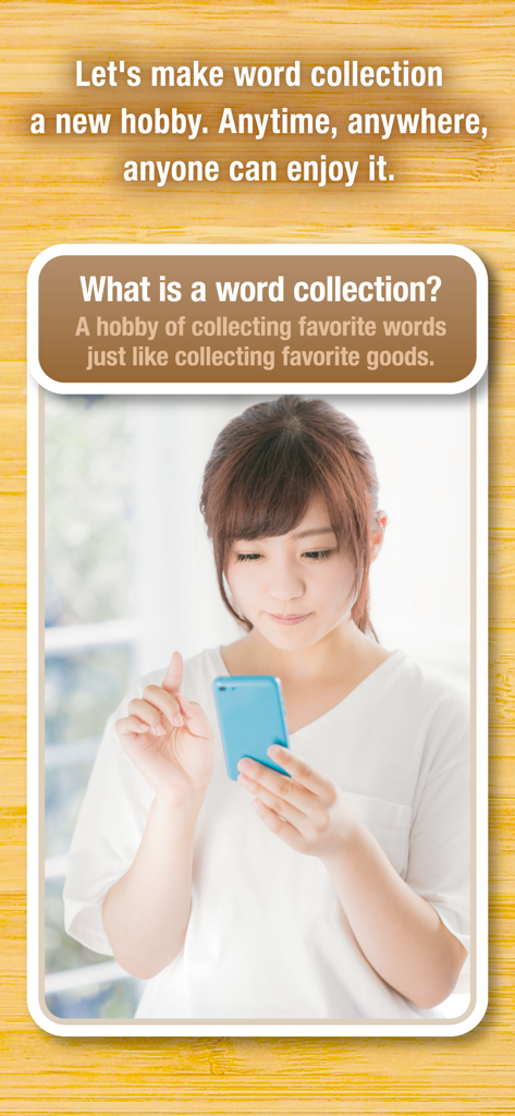 Newpedia -Dictionary Creation- - A woman using a smartphone to collect words and build a personal dictionary.