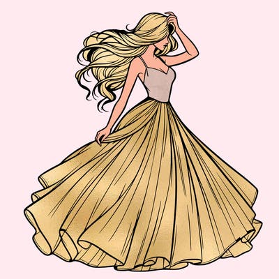 realistic woman with dress flowing in the wind