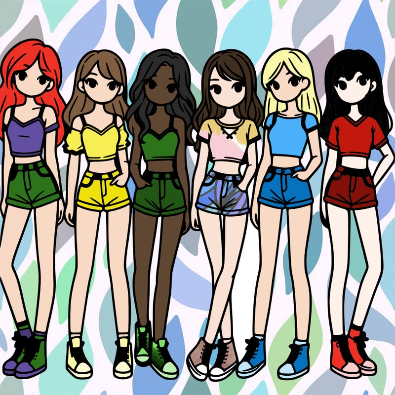 a group of girls wearing crop tops and shorts