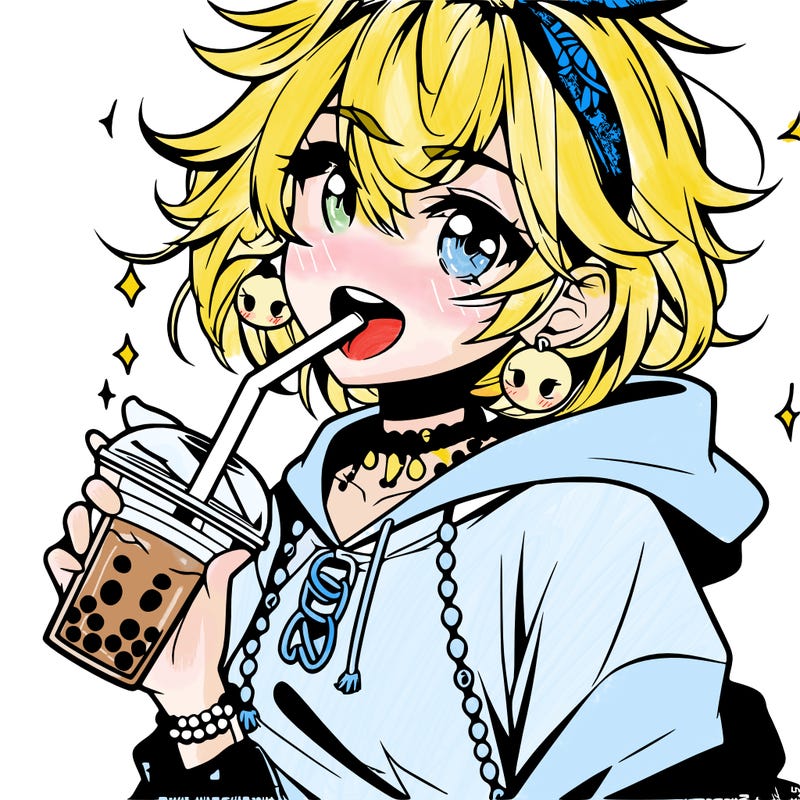 hot baddie anime girl drinking boba and biting the straw