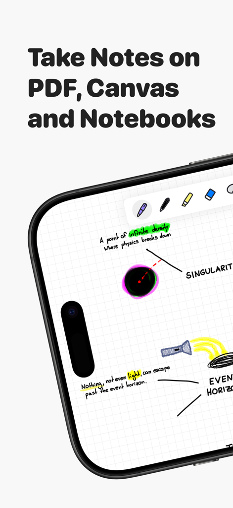 Notedrafts: Note Taking - Notedrafts app showing handwritten physics notes and drawing tools on a digital canvas