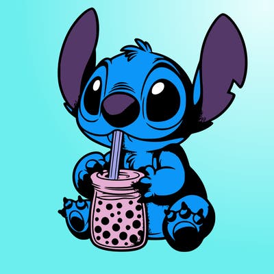 stitch drinking boba tea
