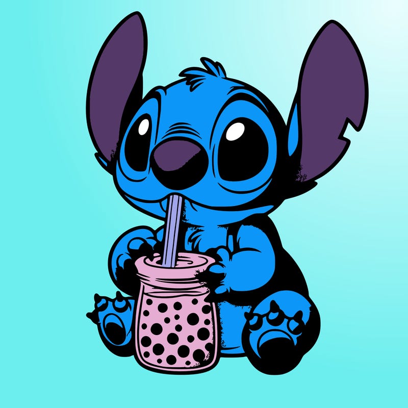 stitch drinking boba tea
