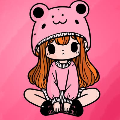 a girl wearing a frog hat and some frog socks