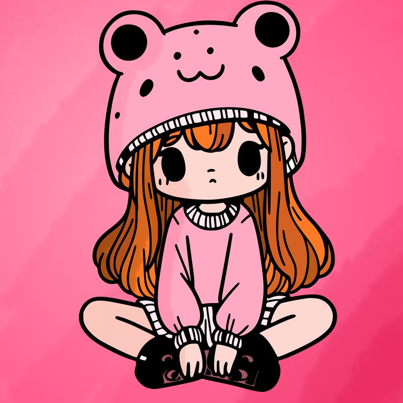 a girl wearing a frog hat and some frog socks