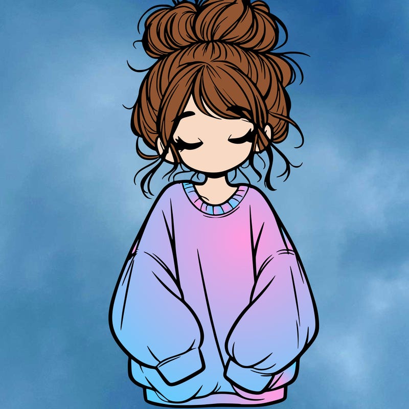girl with baggy sweatshirt and messy bun