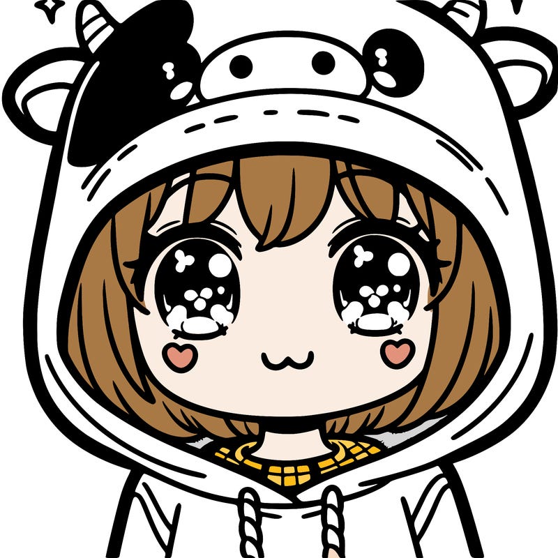 kawaii girl with cow hoodie