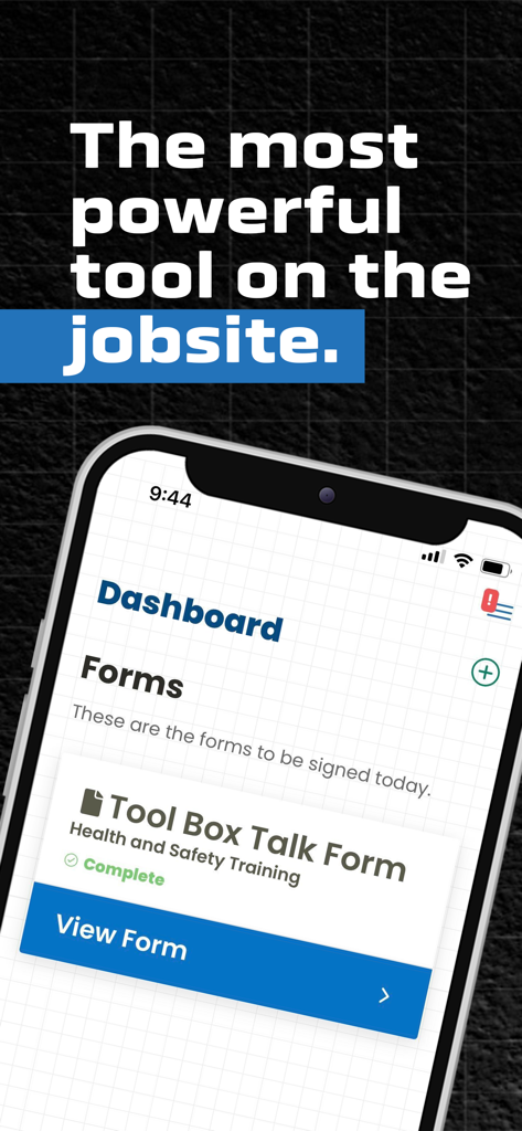 Corfix mobile app dashboard showing a completed Tool Box Talk form for construction safety and jobsite documentation.