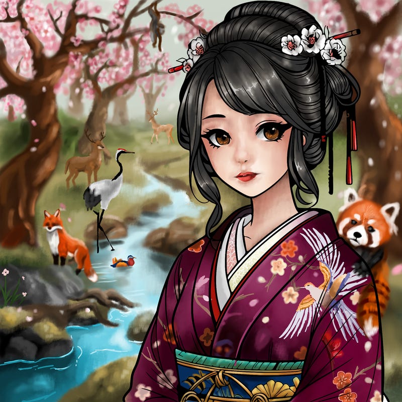 realistic beautiful japanese lady in traditional dress