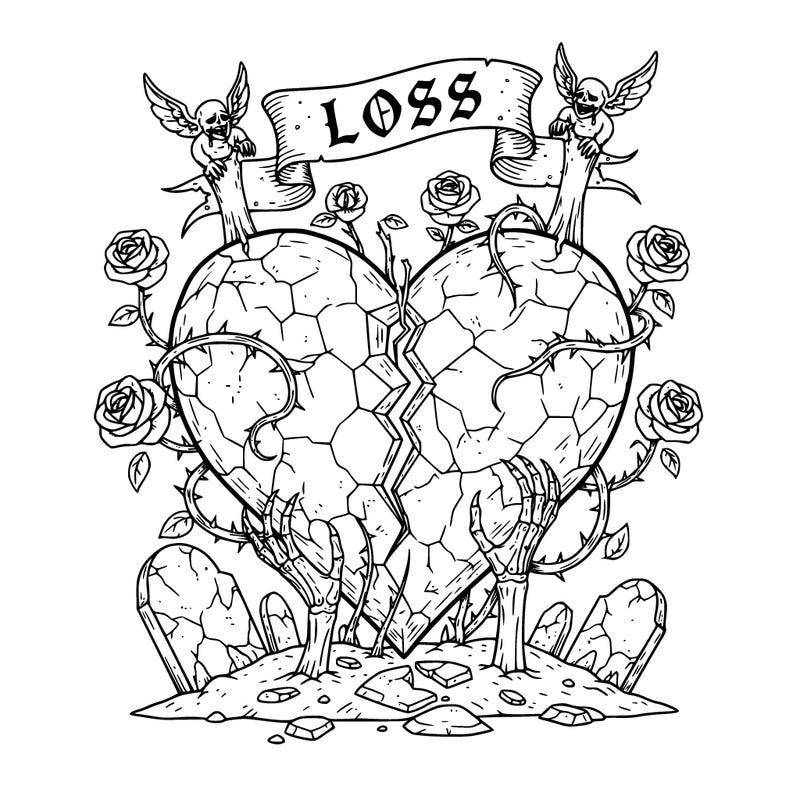 broken heart and loss with a goth vibe..