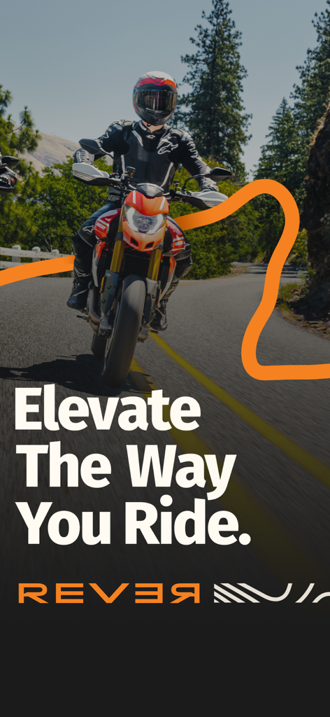 Motorcyclist riding on a scenic road with the text Elevate The Way You Ride