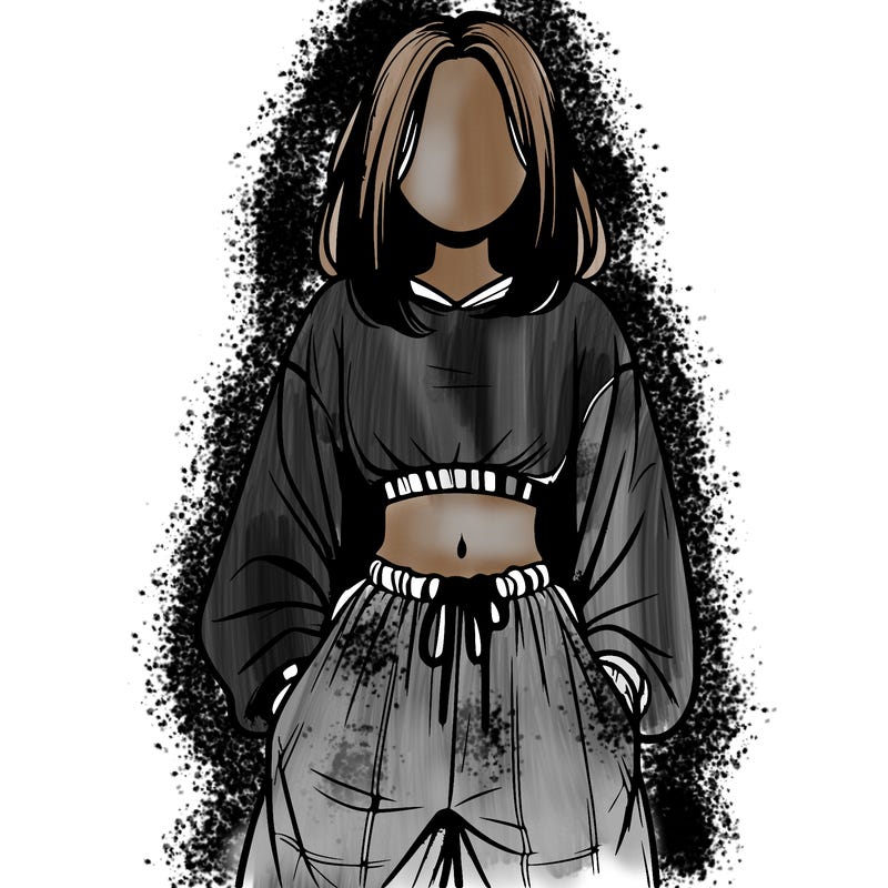 realistic girl faceless with baggy pants and a crop top