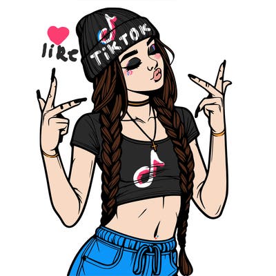 realistic teenage girl with braids and a beanie and crop top doing 🫶🏼