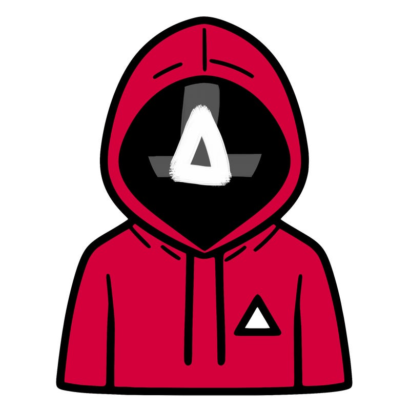 a person with non face waering a hoodie with a small triangle symbol