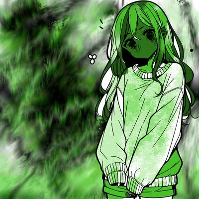 manga teen girl  in a sweater and baggy pants