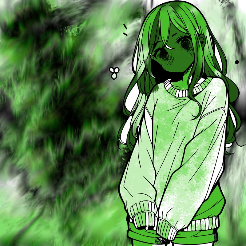 manga teen girl  in a sweater and baggy pants