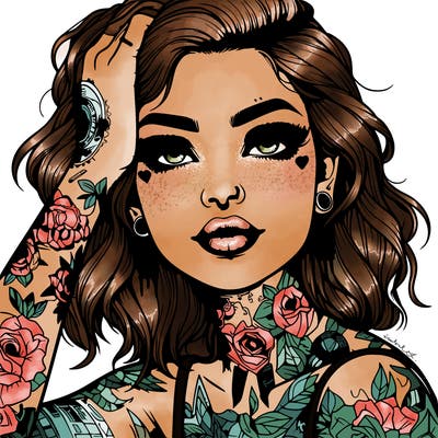 realistic girl with tattoos all over